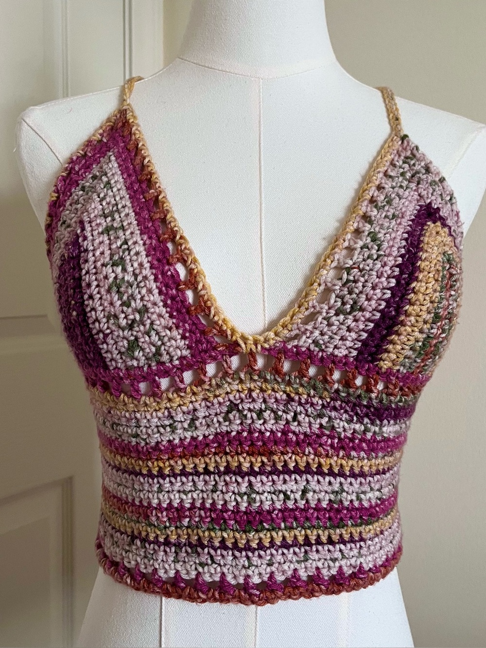 Handmade Crochet Bralette Crop Top Womens Size S Colorful Festival Boho Summer